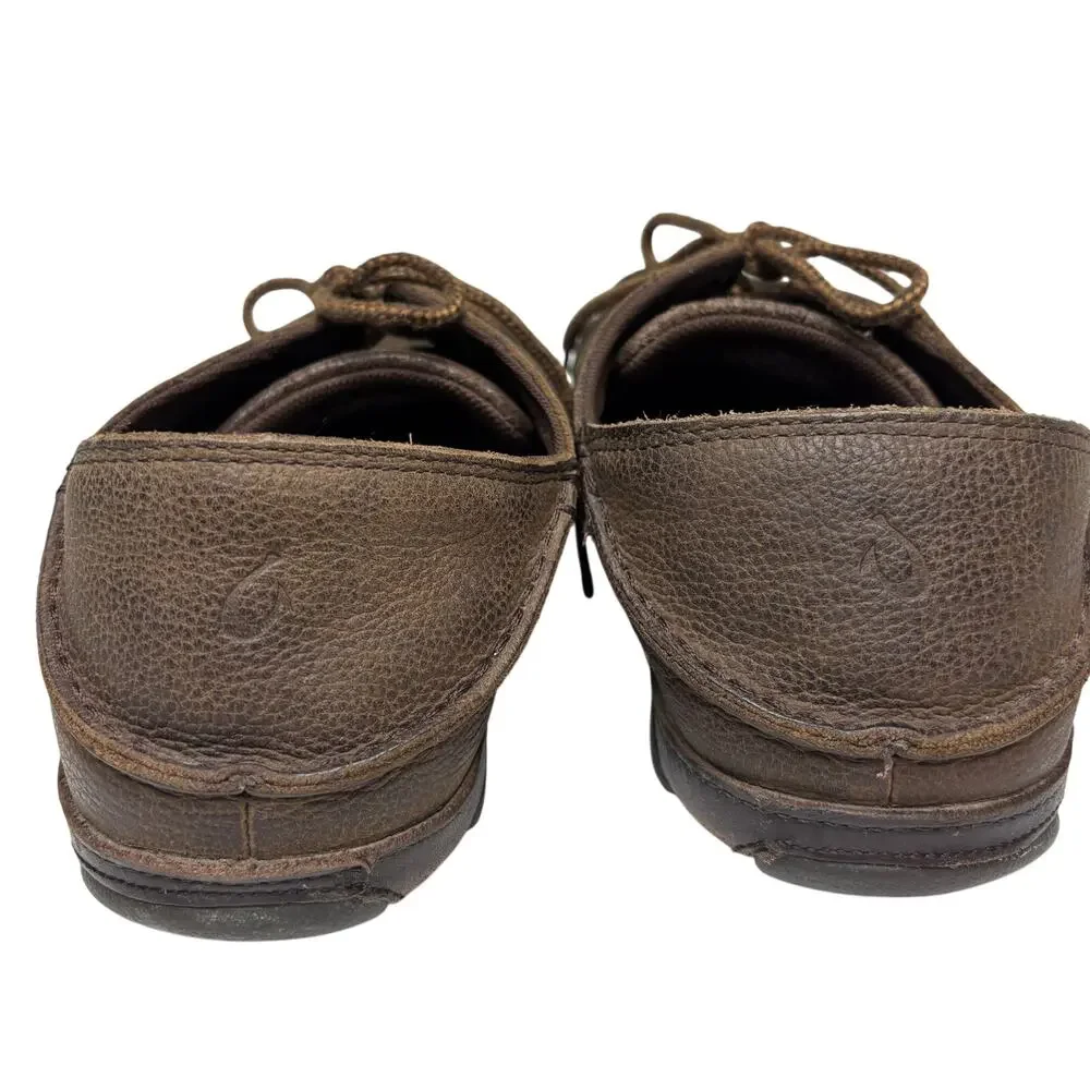 Olukai Hamakua Poko Brown Leather Moc Toe Collapsable Heel Oxford Shoes 10